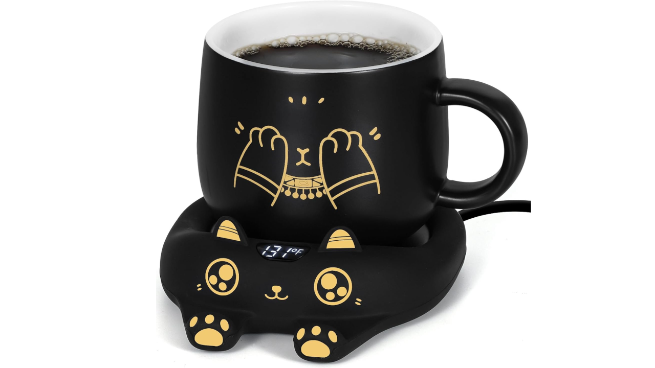 Coffee Mug Warmer And Cute Cat Mug Set