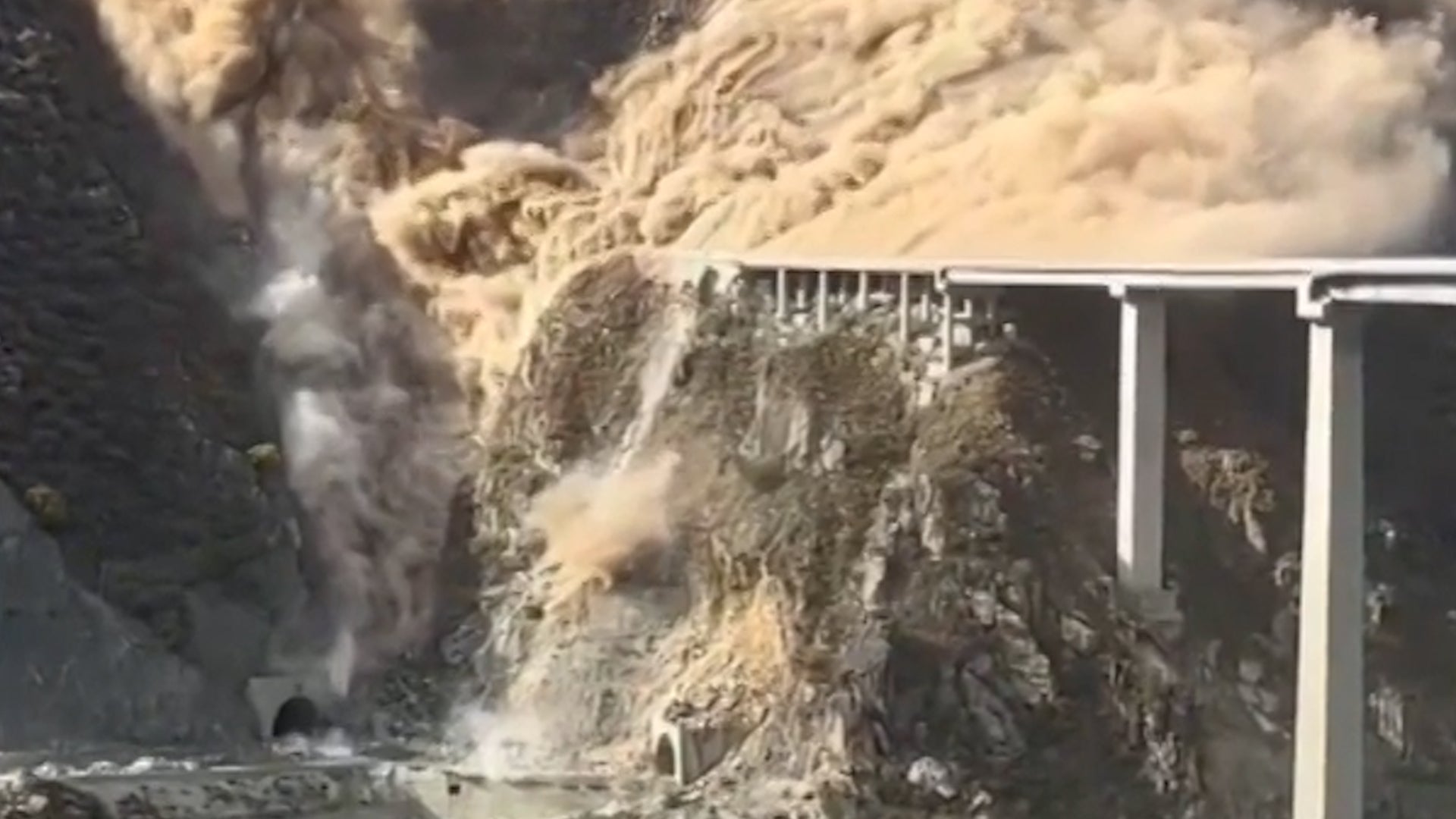 See The Moment A Landslide Smashes A Newly Built Bridge