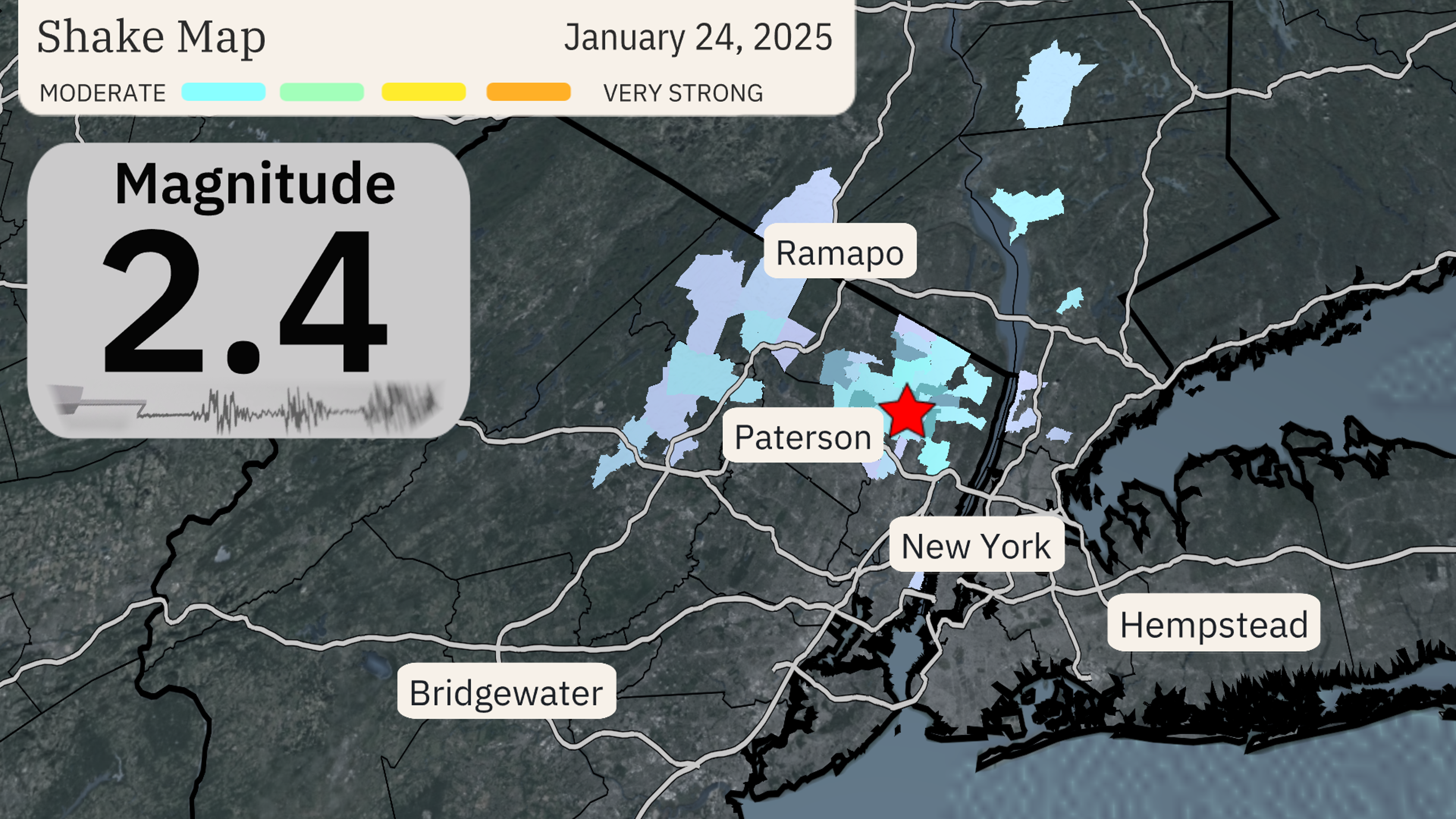 A map shows where the New Jersey earthquake was centered.