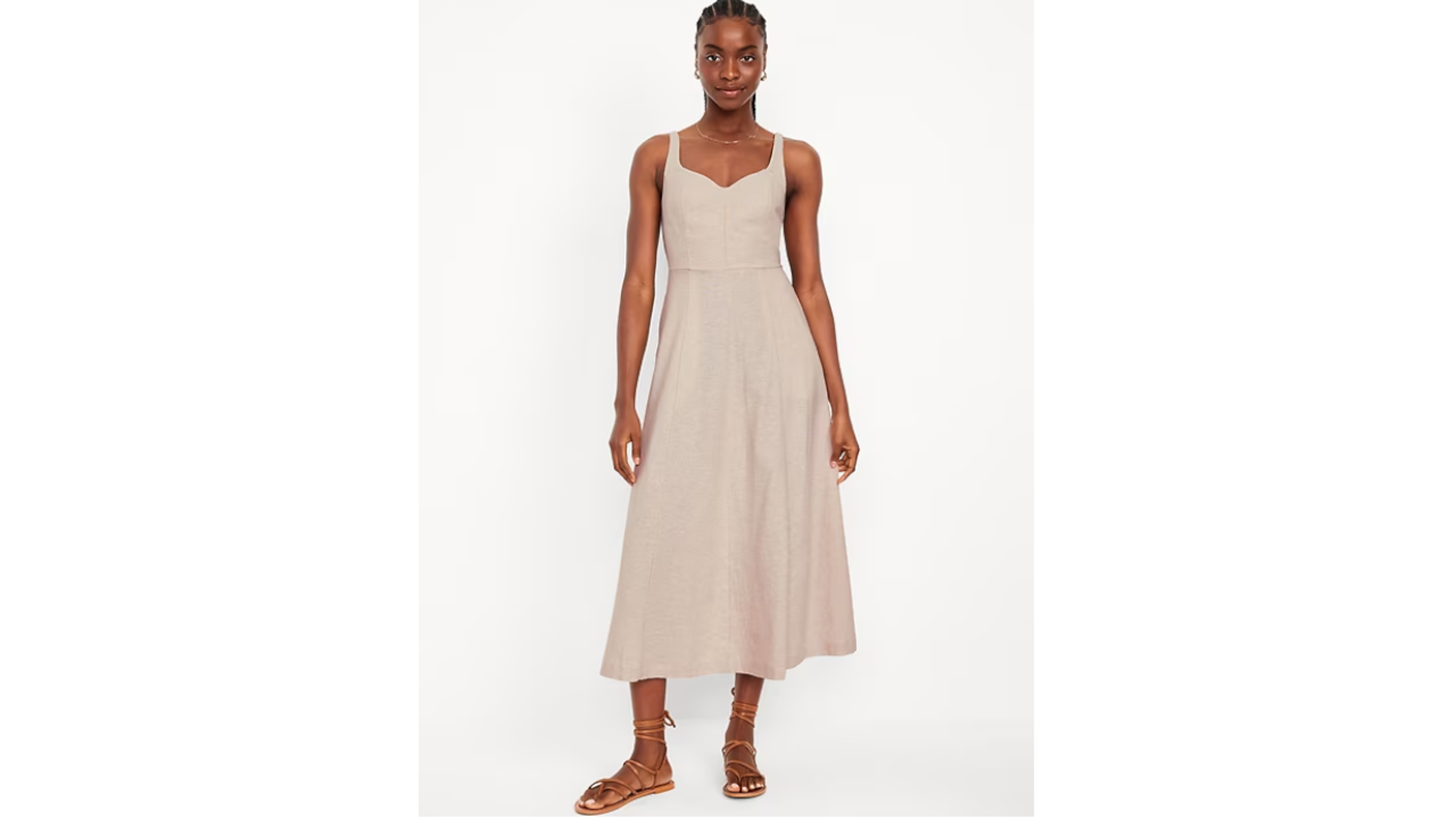 Fit & Flare Sleeveless Linen-Blend Midi Dress