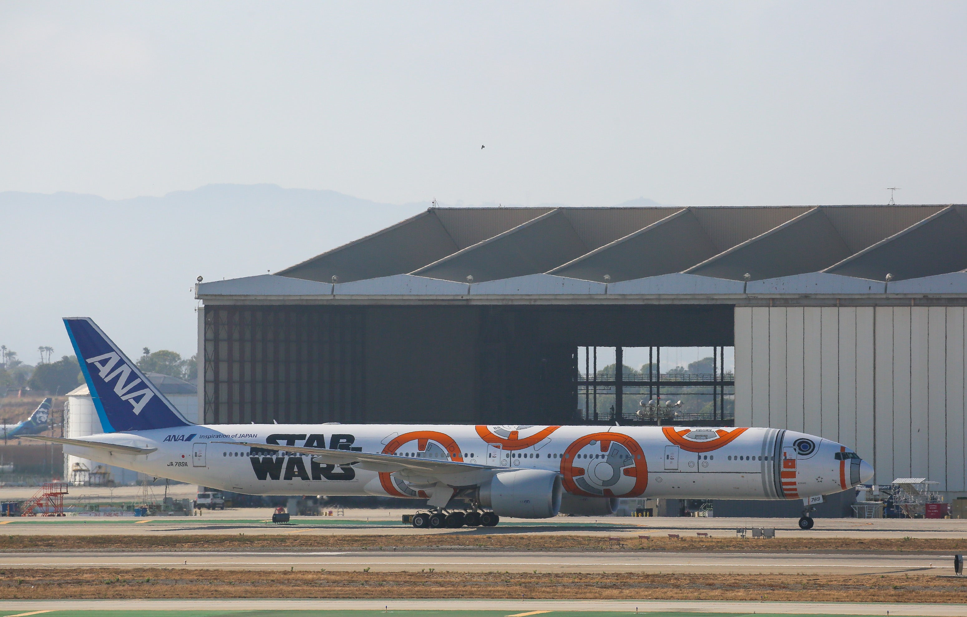 The retired ANA Boeing 777 BB-8 aircraft is seen at Los Angeles International Airport on June 17, 2017, in Los Angeles, Calif. (FG/Bauer-Griffin/GC Images)