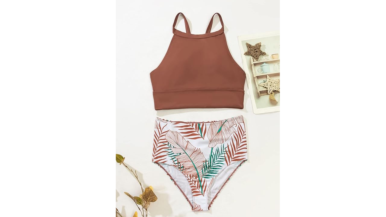 Herseas Women's High Neck, High Waisted Two Piece Swimsuit