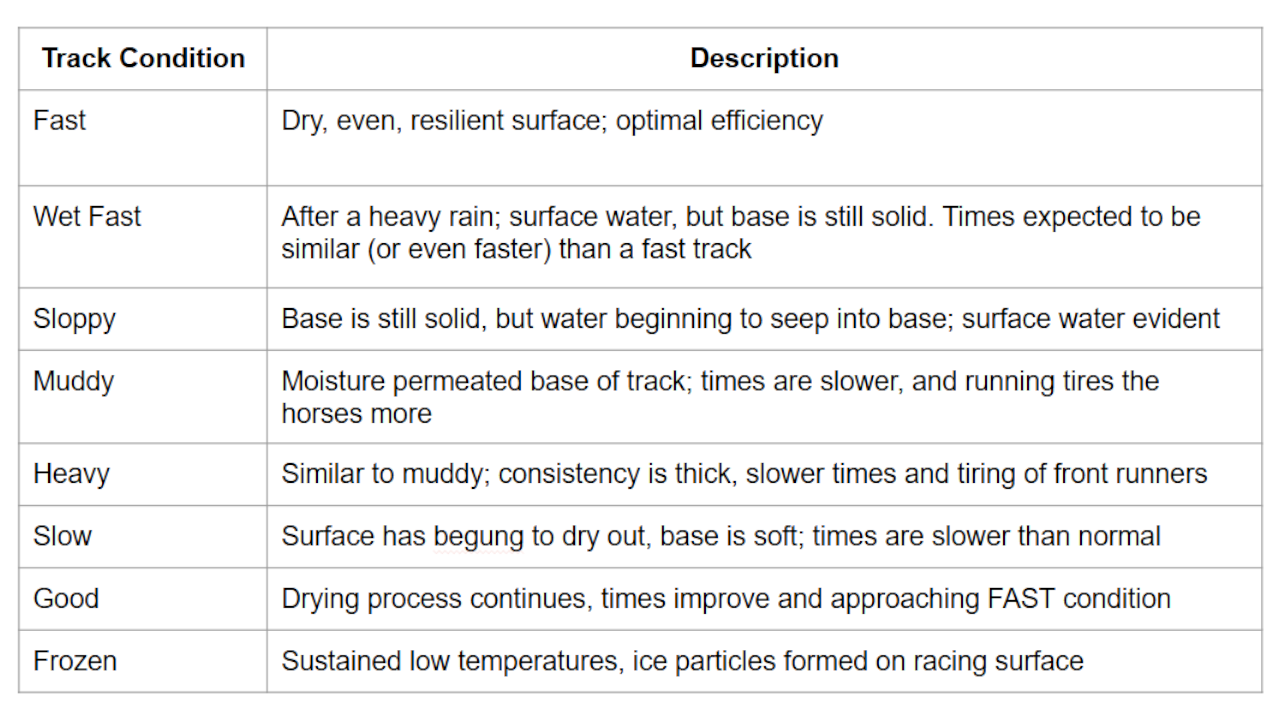 Horse Racing Track Conditions And Descriptions