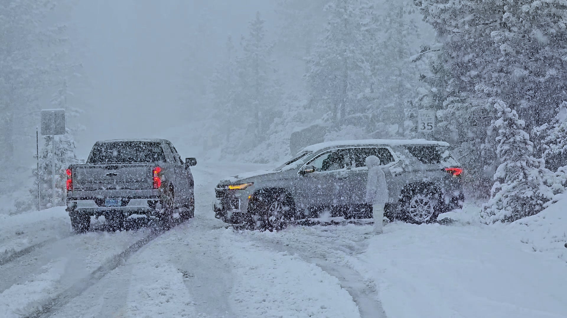 Spinouts Amid Slick Roads, Low Visibility In California Snow