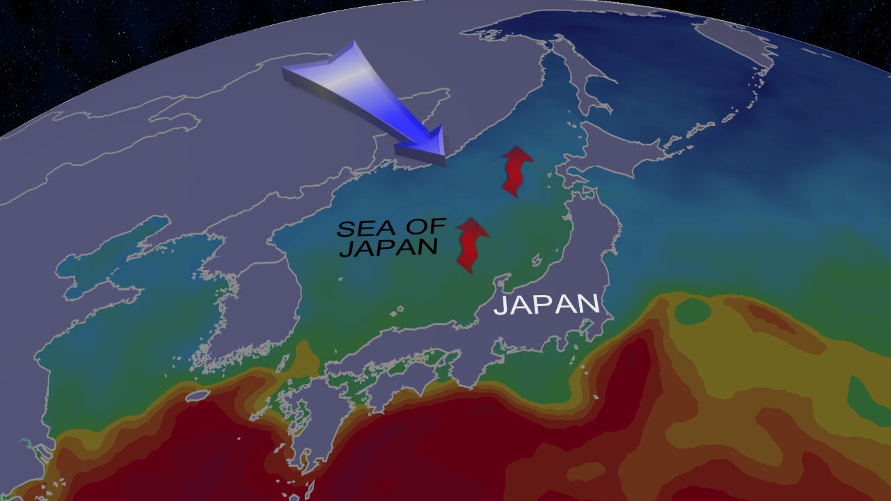 Japan sea effect snow setup