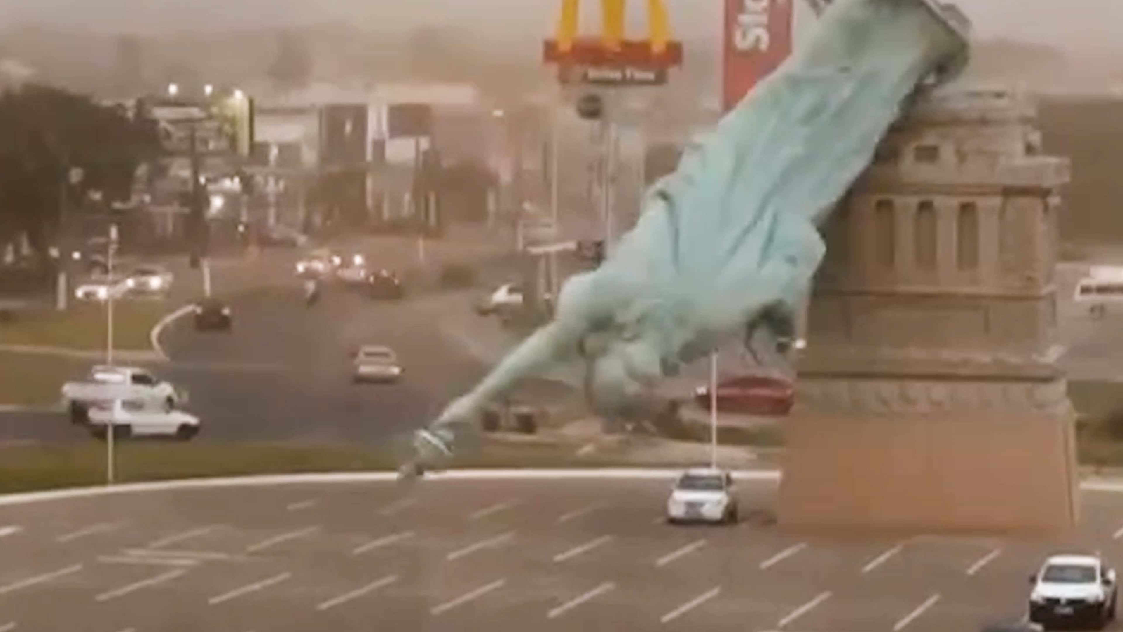 Watch: Severe Winds Topple Statue Of Liberty Replica