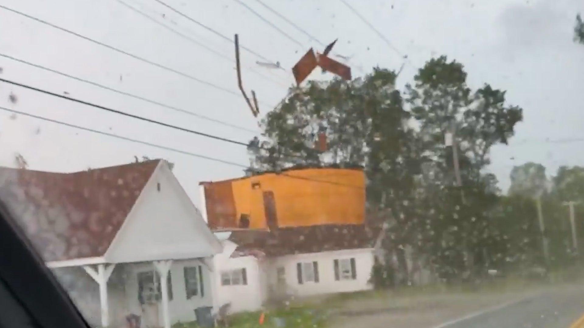 Winds Rip Roof From Home In Maine, Almost Hitting A Driver