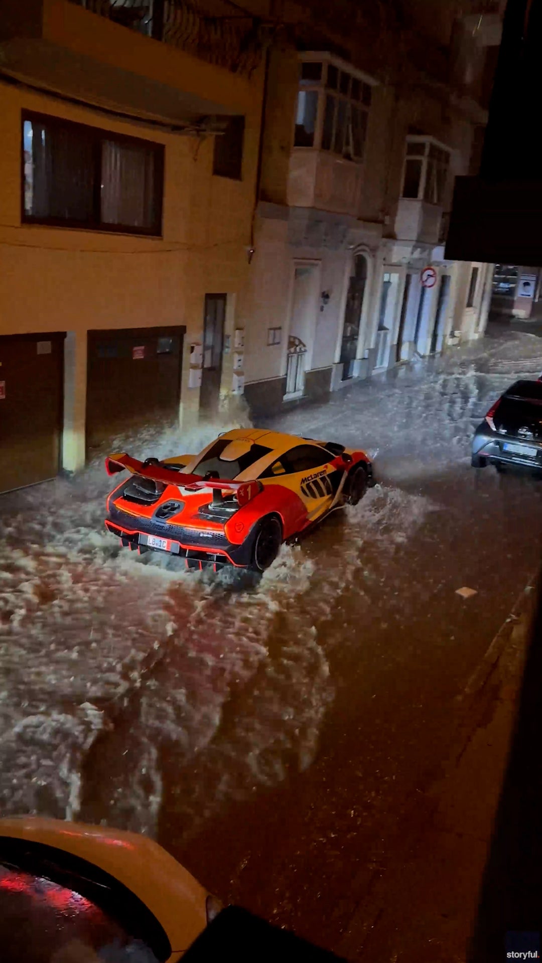Million Dollar Luxury Sports Car Drives Through Floodwaters