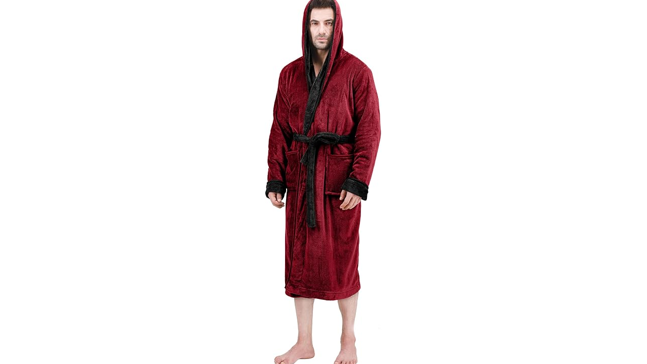 NY Threads Men's Hooded Fleece Bathrobe