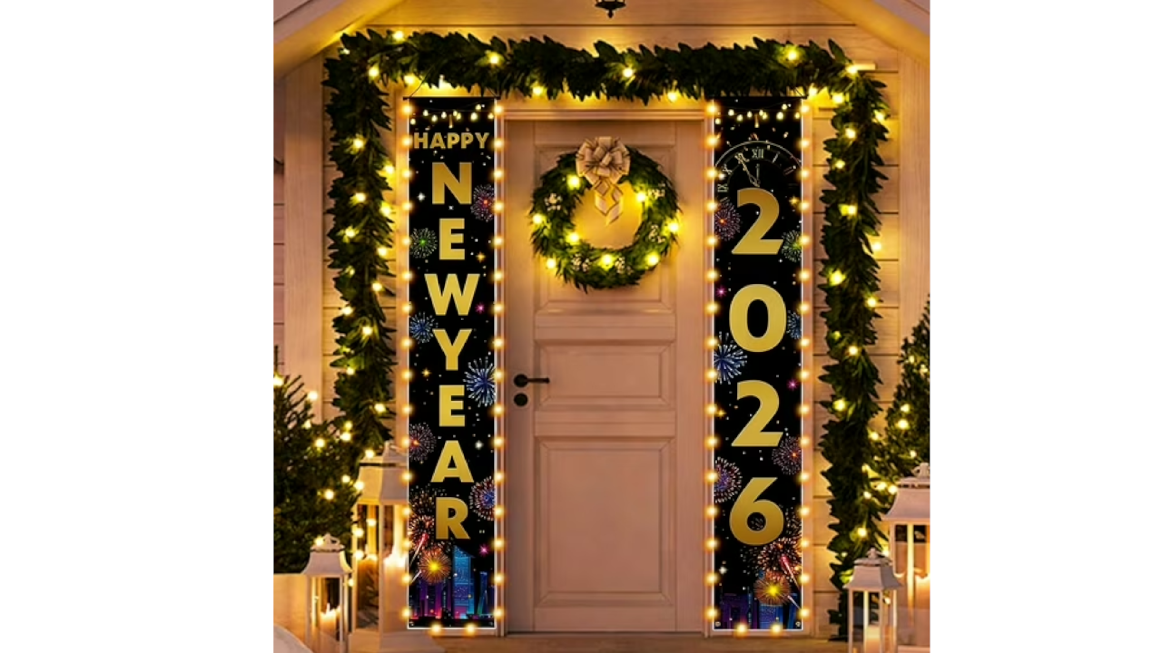 2026 Happy New Year Porch Sign with LED Lights