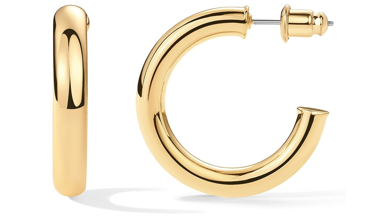 PAVOI 14K Gold Plated Lightweight Chunky Open Hoops for Women