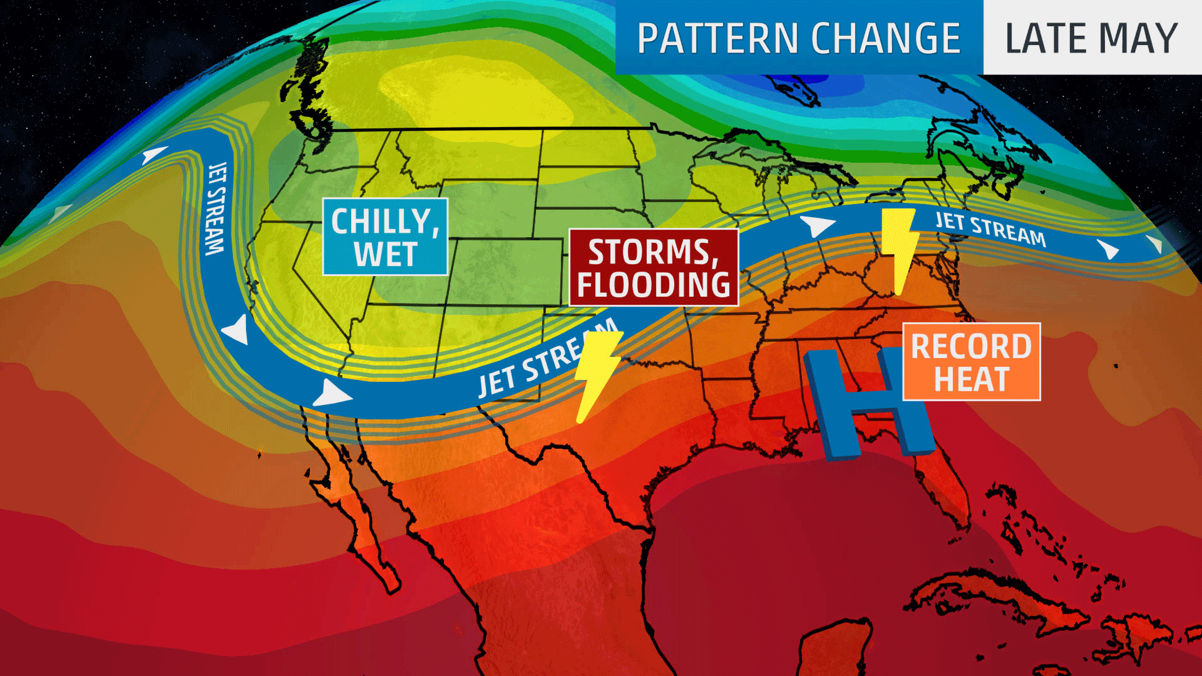 A shift in the jet stream will take place as June begins, bringing some welcome changes in the weather.