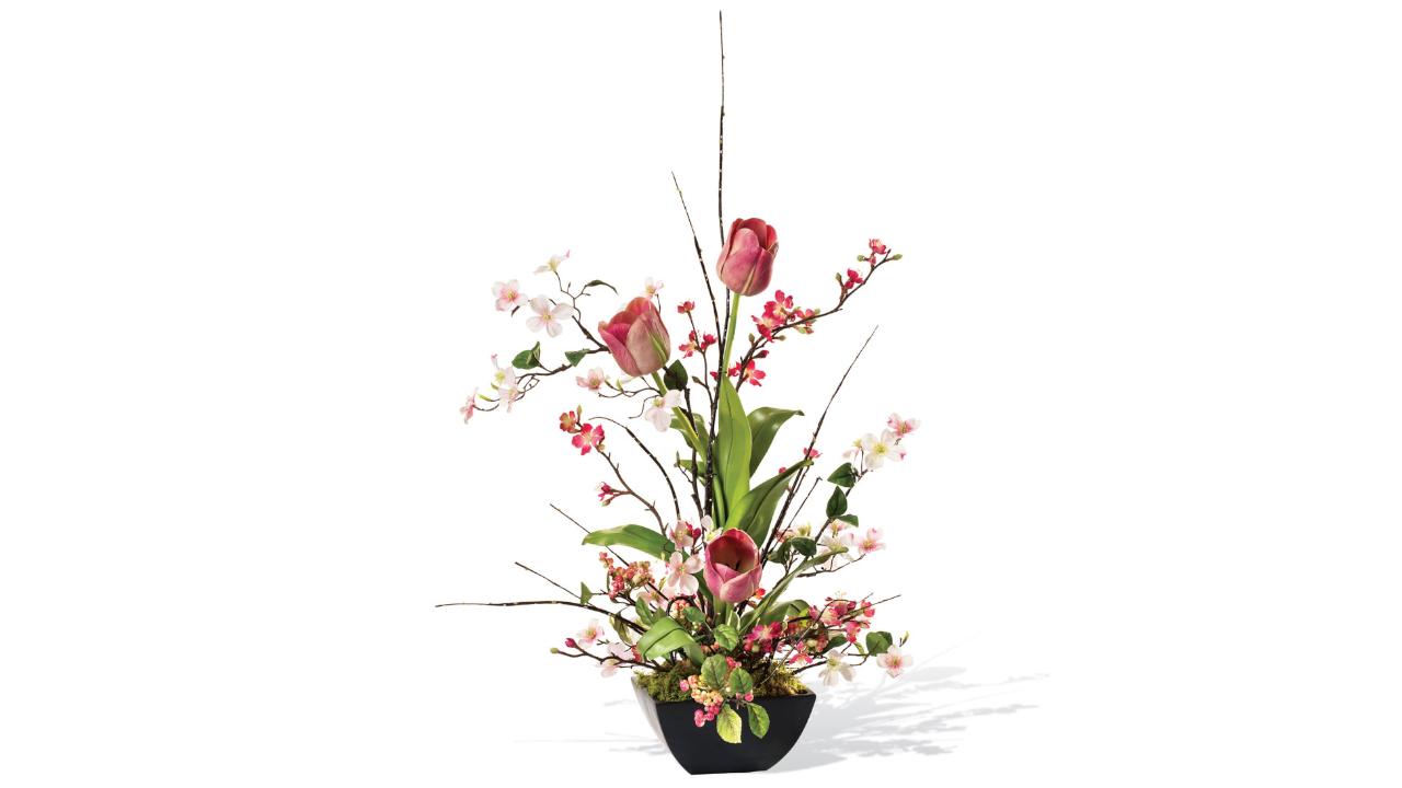 Cherry Blossom, Dogwood & Tulip Silk Flower Arrangement