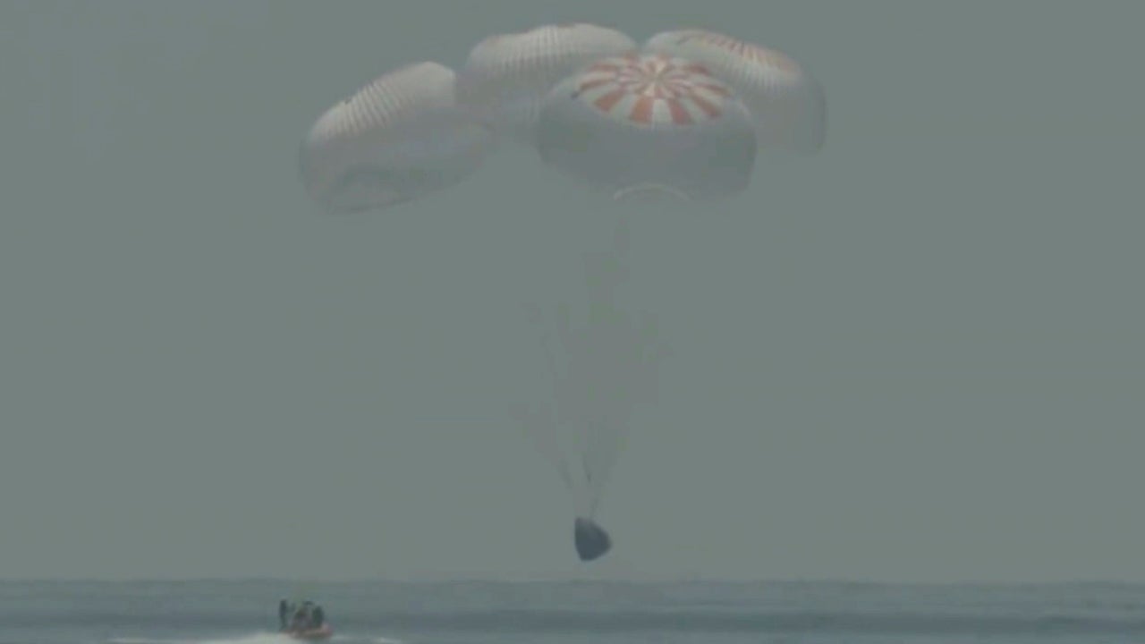 SpaceX Dragon Crew Capsule Splashes Down off Pensacola, Florida, After Two-Month Mission to Space Station