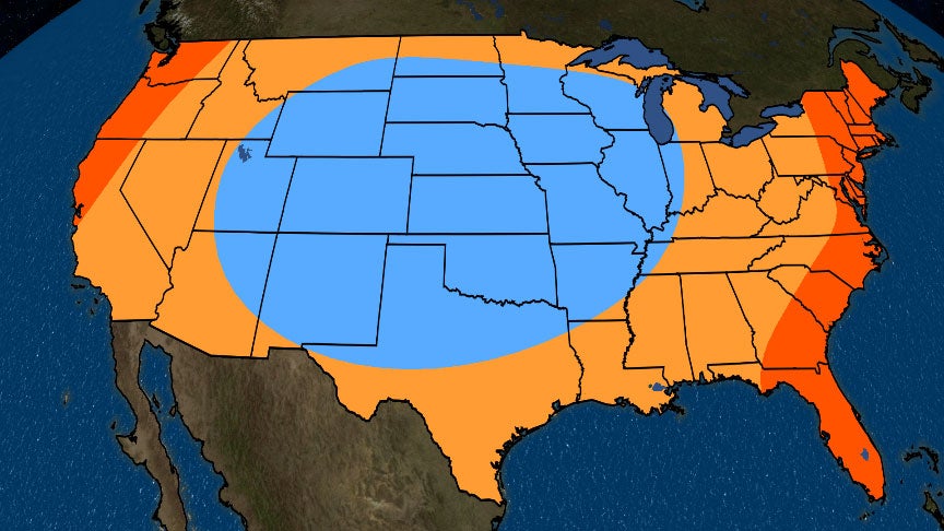 Mid-Summer to Early-Fall Temperatures Are Expected to be Mild in the Central U.S., Hot Near the Coasts