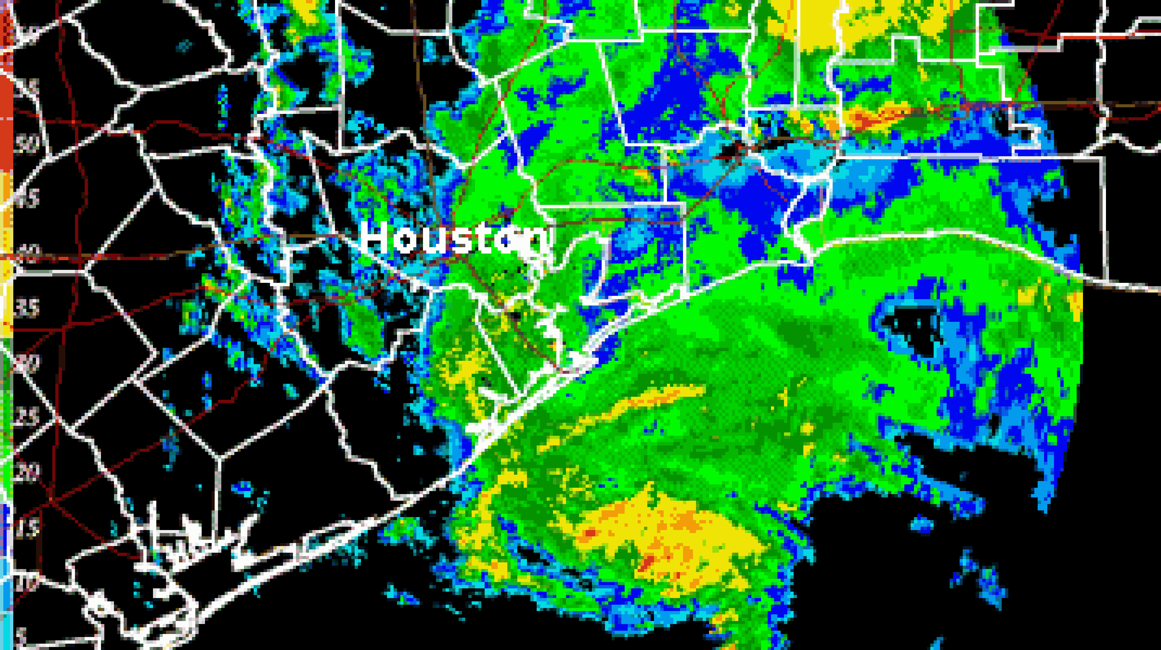 Radar imagery showing Tropical Storm Allison making landfall along the upper Texas Coast June 5, 2001. Note that this radar loop doesn't show the full extent of the heavy rain that led to disastrous flooding in Houston.