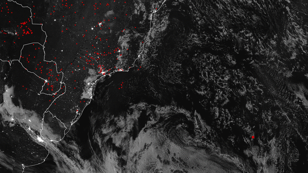 The thermal signal in the bottom right-hand corner of the image above shows the South American Magnetic Anomaly in the South Atlantic. These anomalies may look like fires in the middle of the ocean, but they're actually areas of increased radiation.