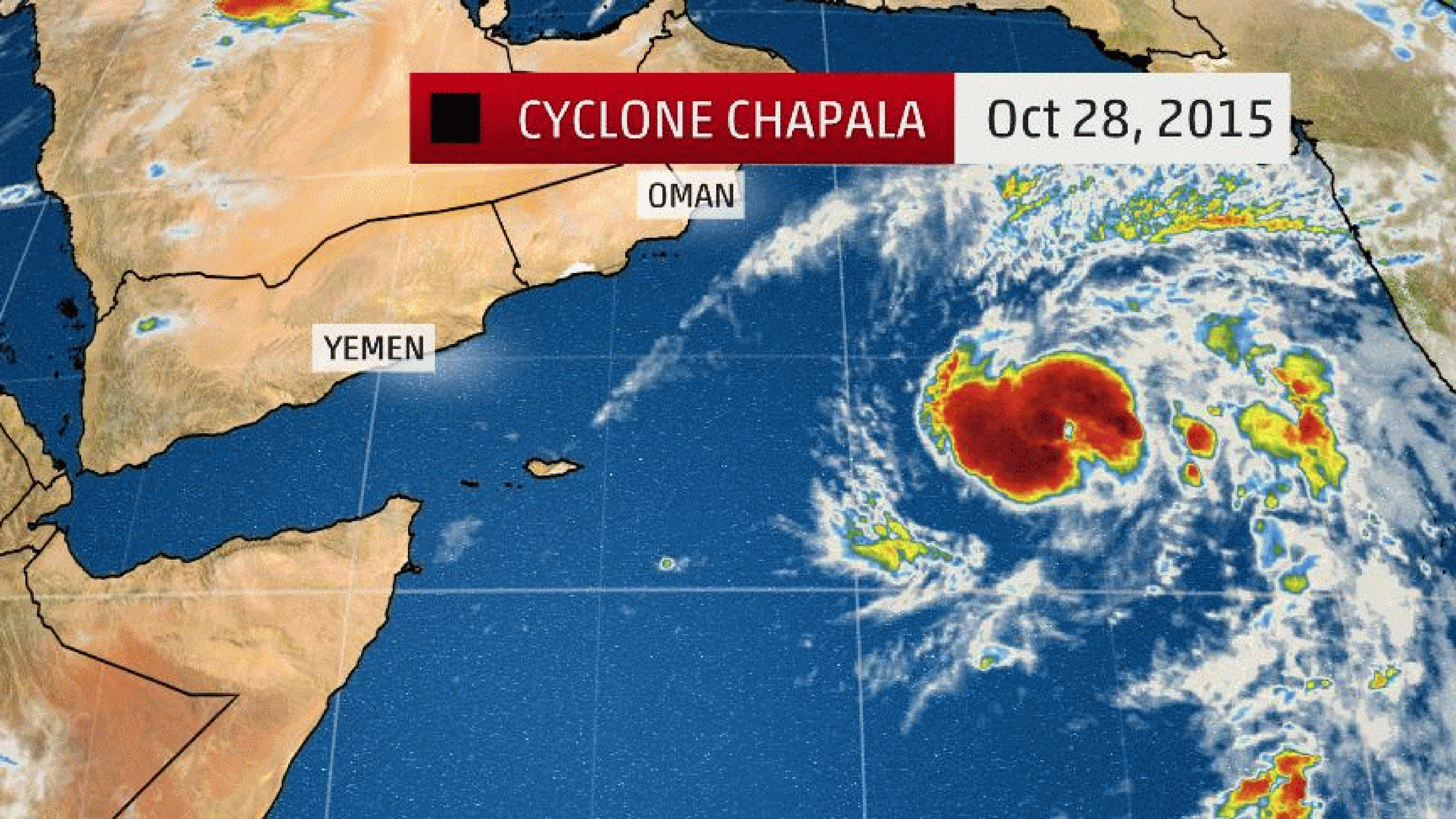 Infrared satellite history of Cyclone Chapala from Oct. 28, 2015 through Nov. 3, 2015. 