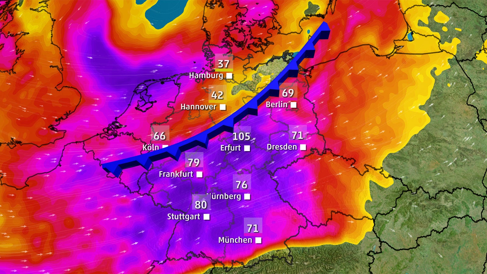 Sturm zieht auf Deutschland zu Spitzenwinde bis 110 km/h und