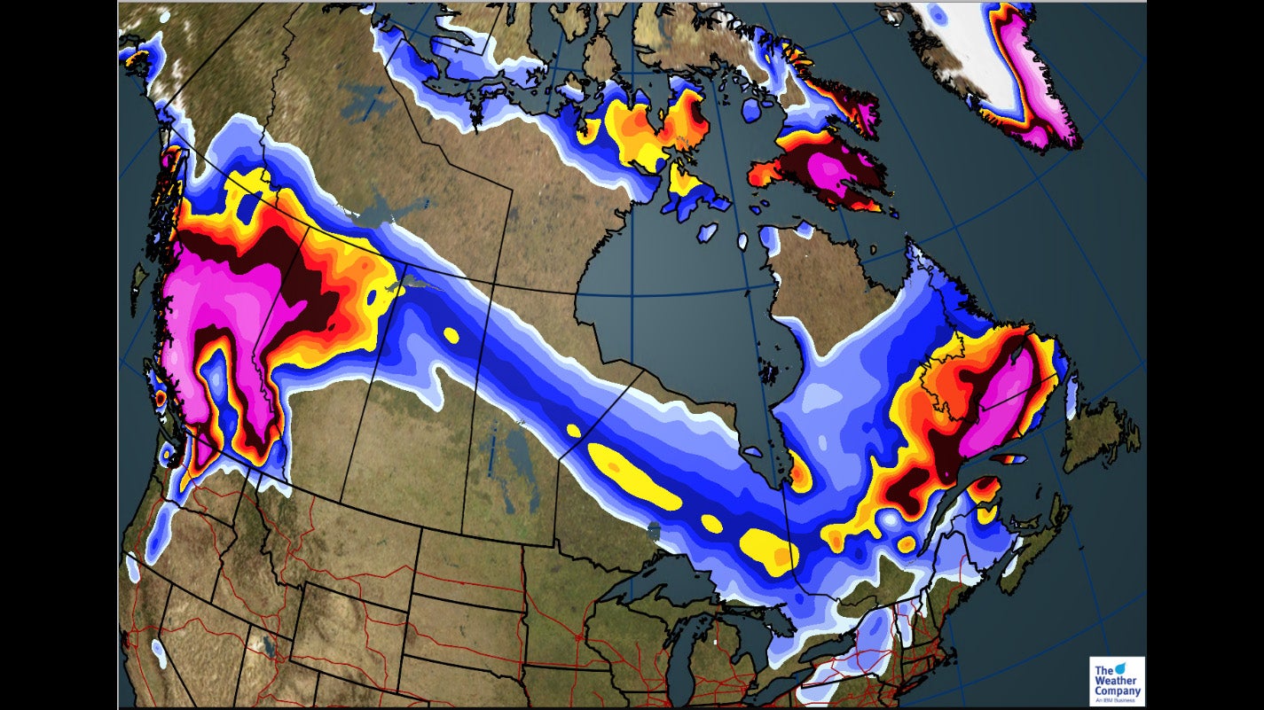 Sunday Forecast Rain and Snow for B.C., Atlantic Canada
