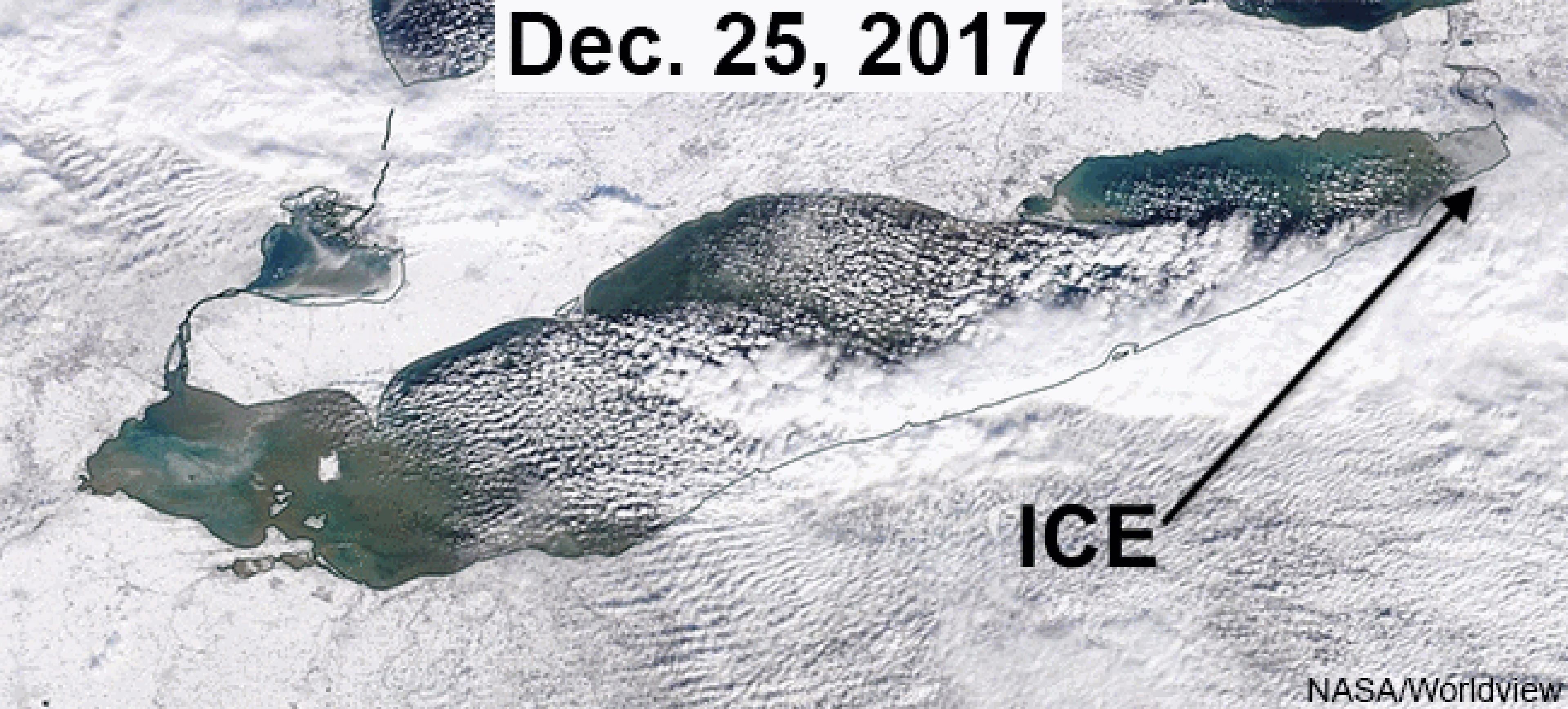 High-resolution visible satellite images of increasing ice cover on Lake Erie from Dec. 25, 2017 through Jan. 6, 2018.