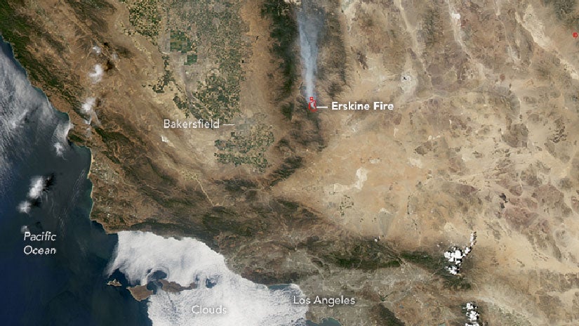 California's Erskine Fire Spotted From Space By NASA Satellite