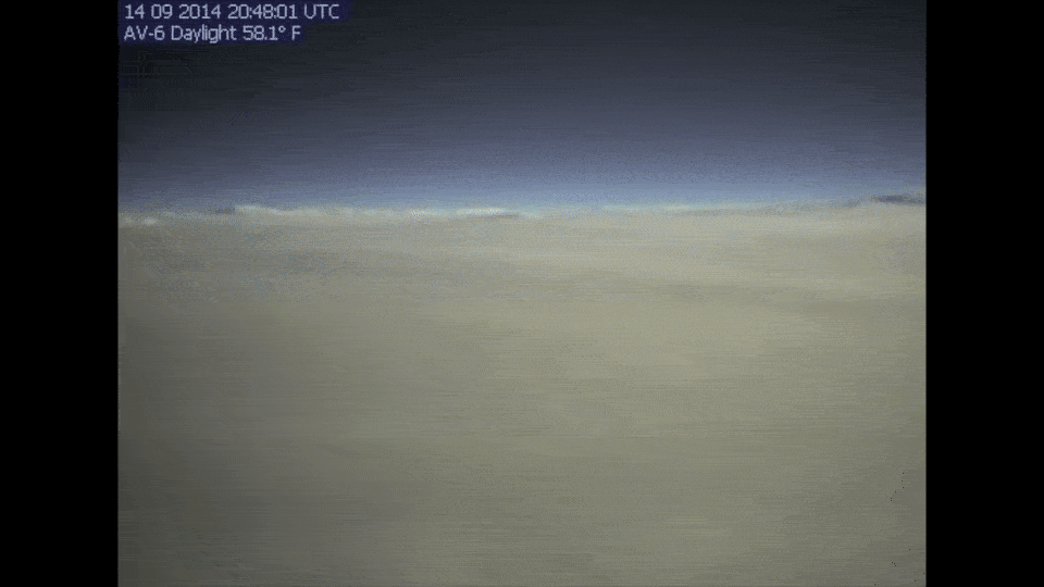 A flight of the unmanned Global Hawk aerial drone over Hurricane Edouard in 2014. Dropsondes were released during this mission from as high as 62,000 feet.