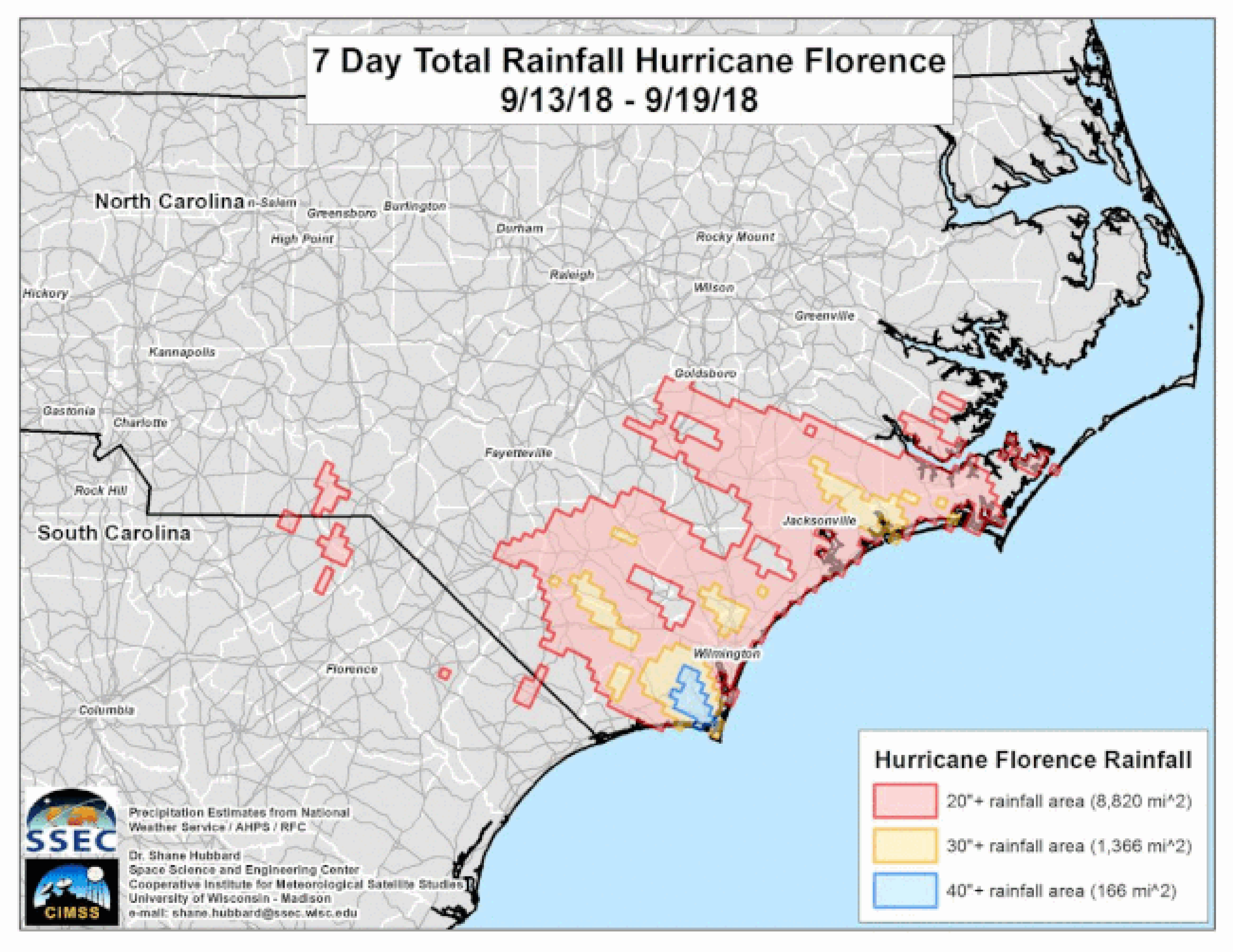 A comparison showing what Harvey's rainfall would have looked like if it had fallen in the Carolinas. 