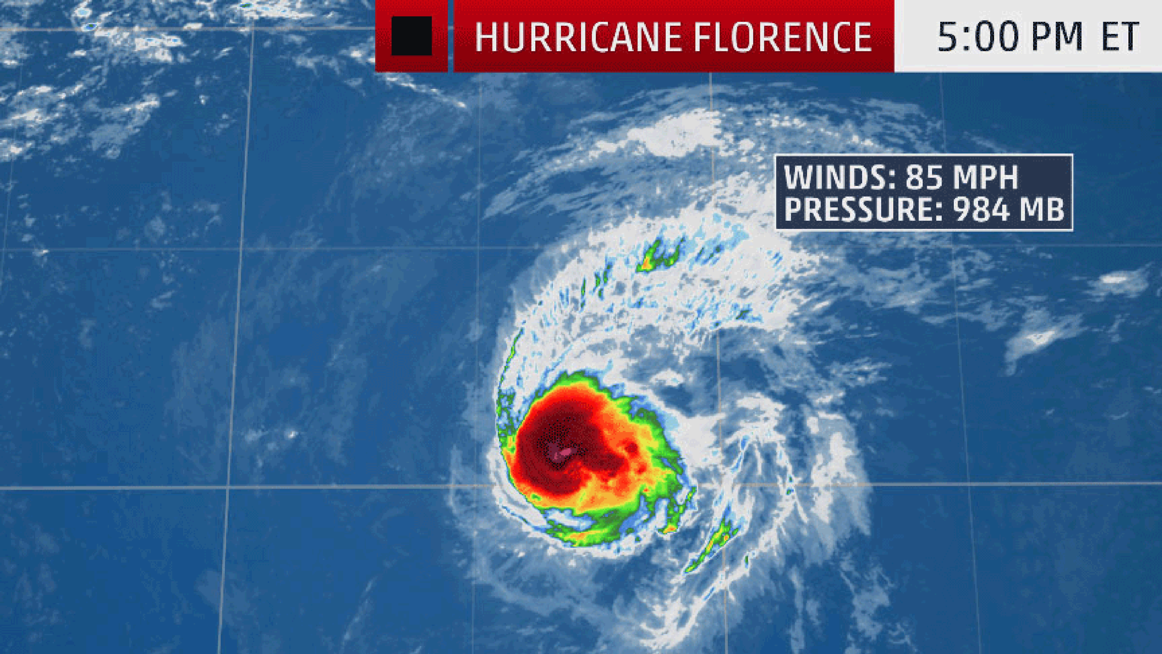 Enhanced satellite images of Hurricane Florence from Sept. 4, 2018 at 5 p.m. through Sept. 5, 2018 at 5 p.m.