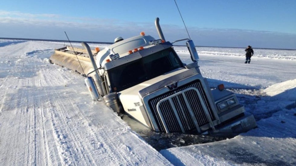 Fuel Tanker Breaks through Ice Road in Canada Days after ...
