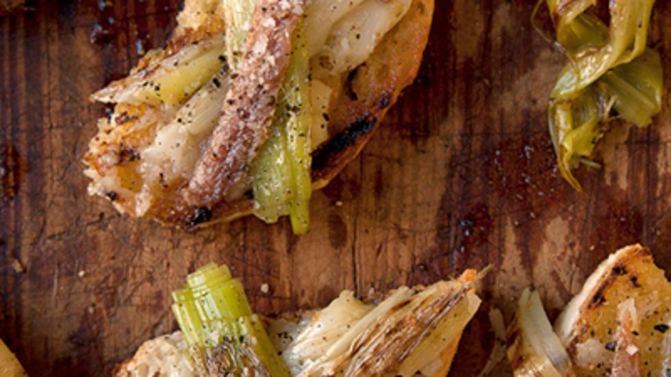 Grilled Leeks and Stewed Garlic on Toast
