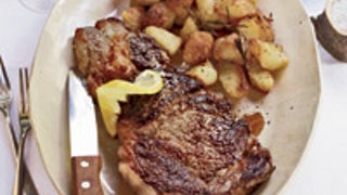 Grilled Rib-Eye Steaks with Roasted Rosemary Potatoes