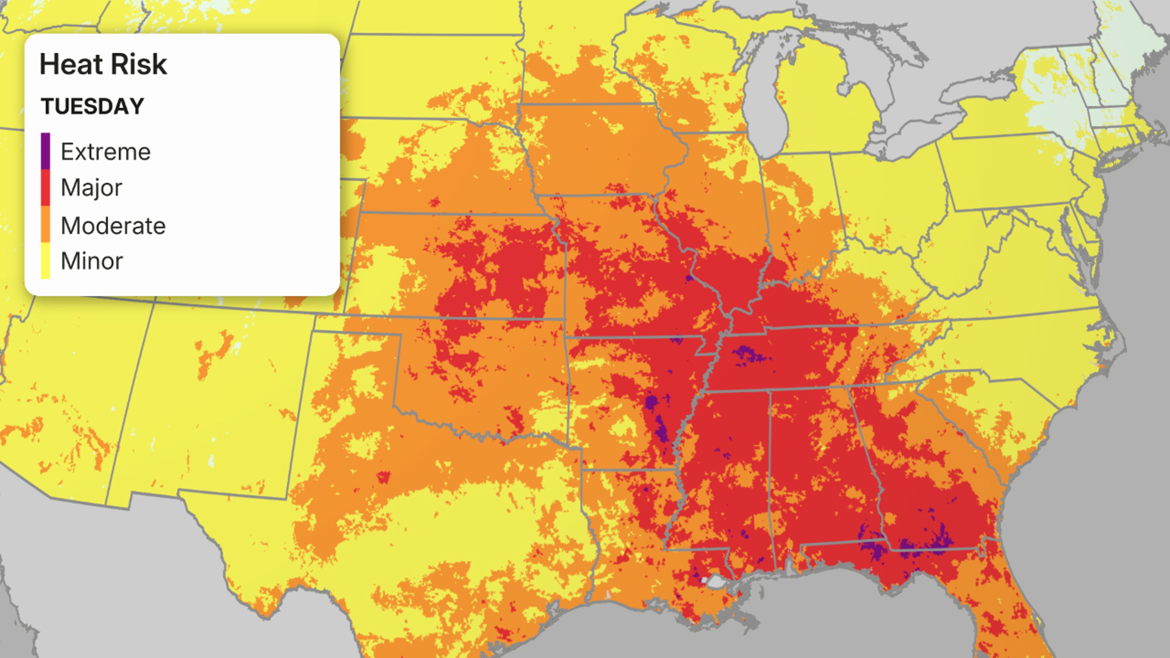 NWS heat risk forecast