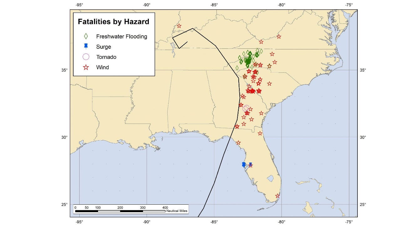 Hurricane Helene track deaths by type NHC