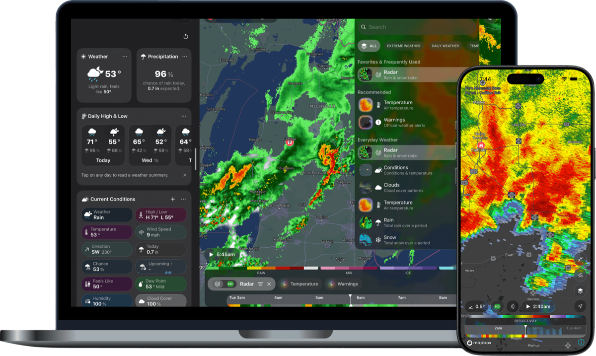Storm Radar shown on iPad and iPhone