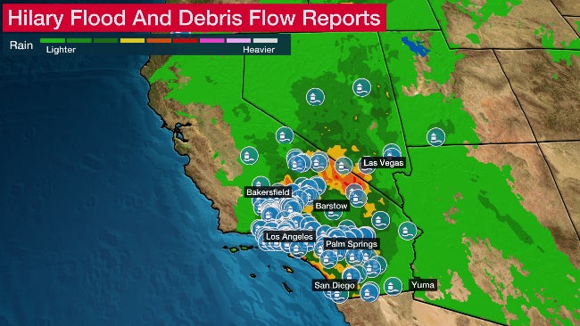 Hurricane Hilary track rainfall flood reports California Southwest