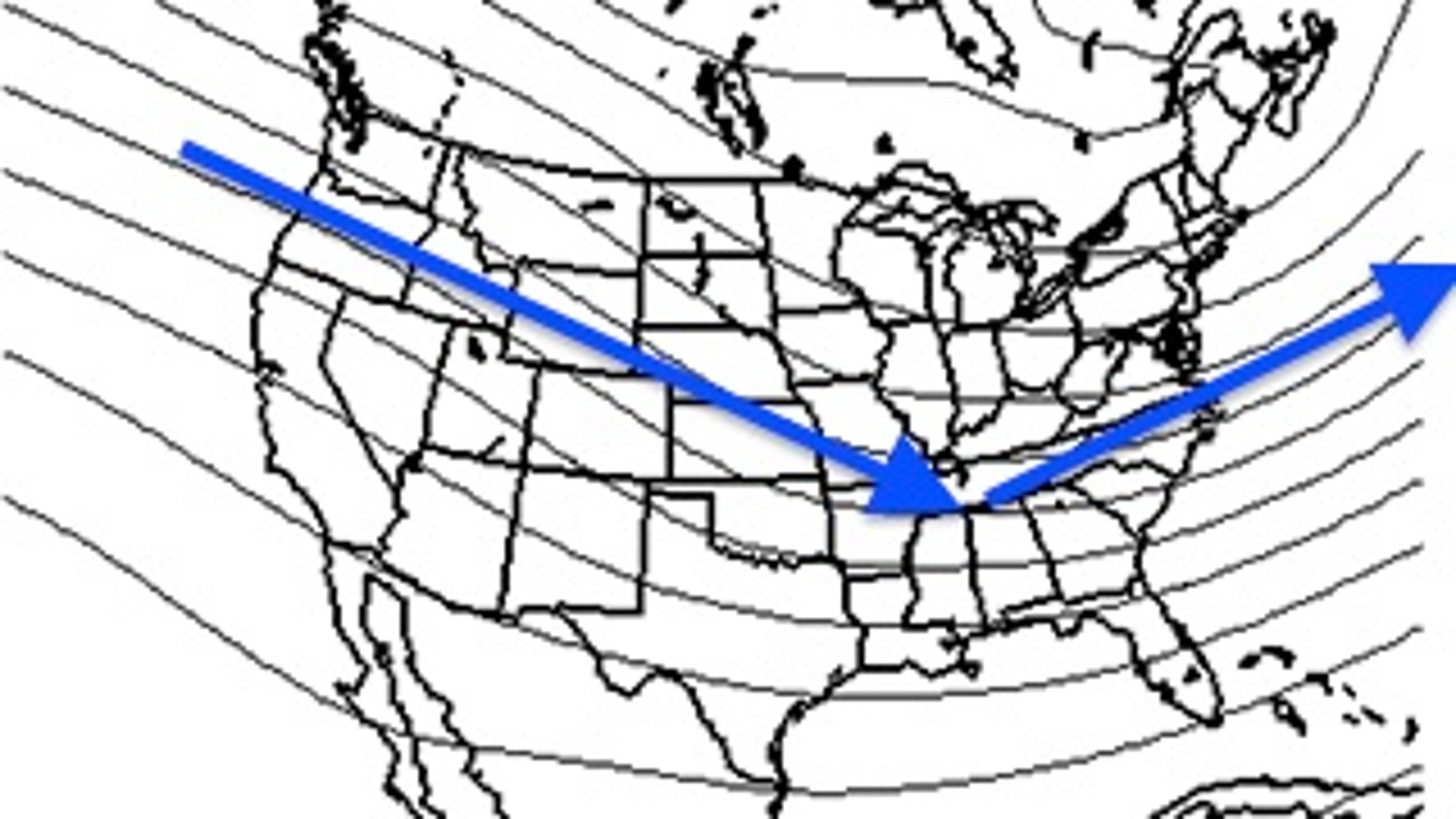 Mean upper-level weather pattern from Mar. 1-27, 2013. Blue arrows trace upper-level winds. (Image credit: NOAA/ESRL Physical Sciences Division)