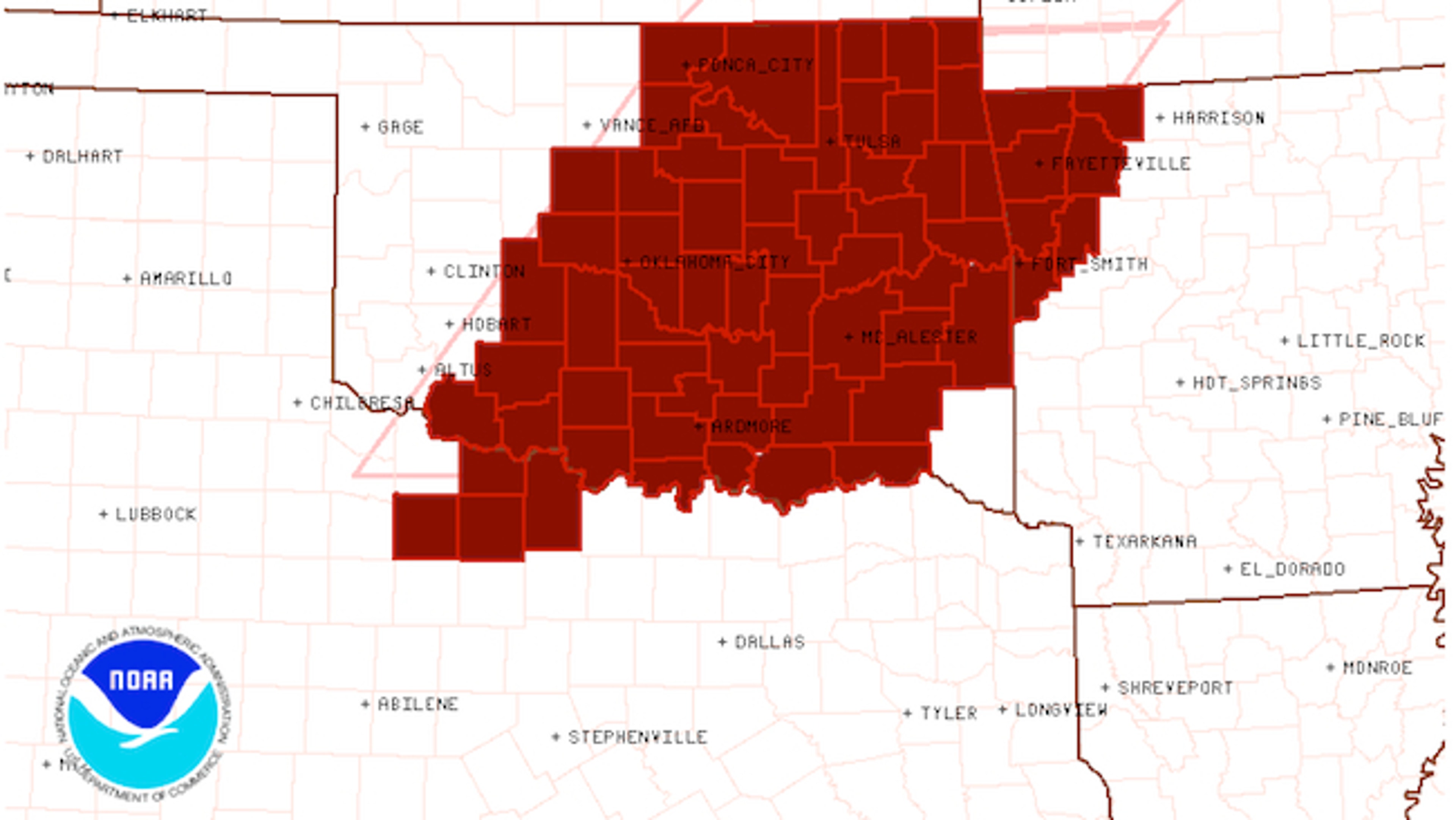 Graphical depiction of the tornado watch issued at 1:10 p.m. CDT on May 20, 2013. (Image: NOAA/SPC)