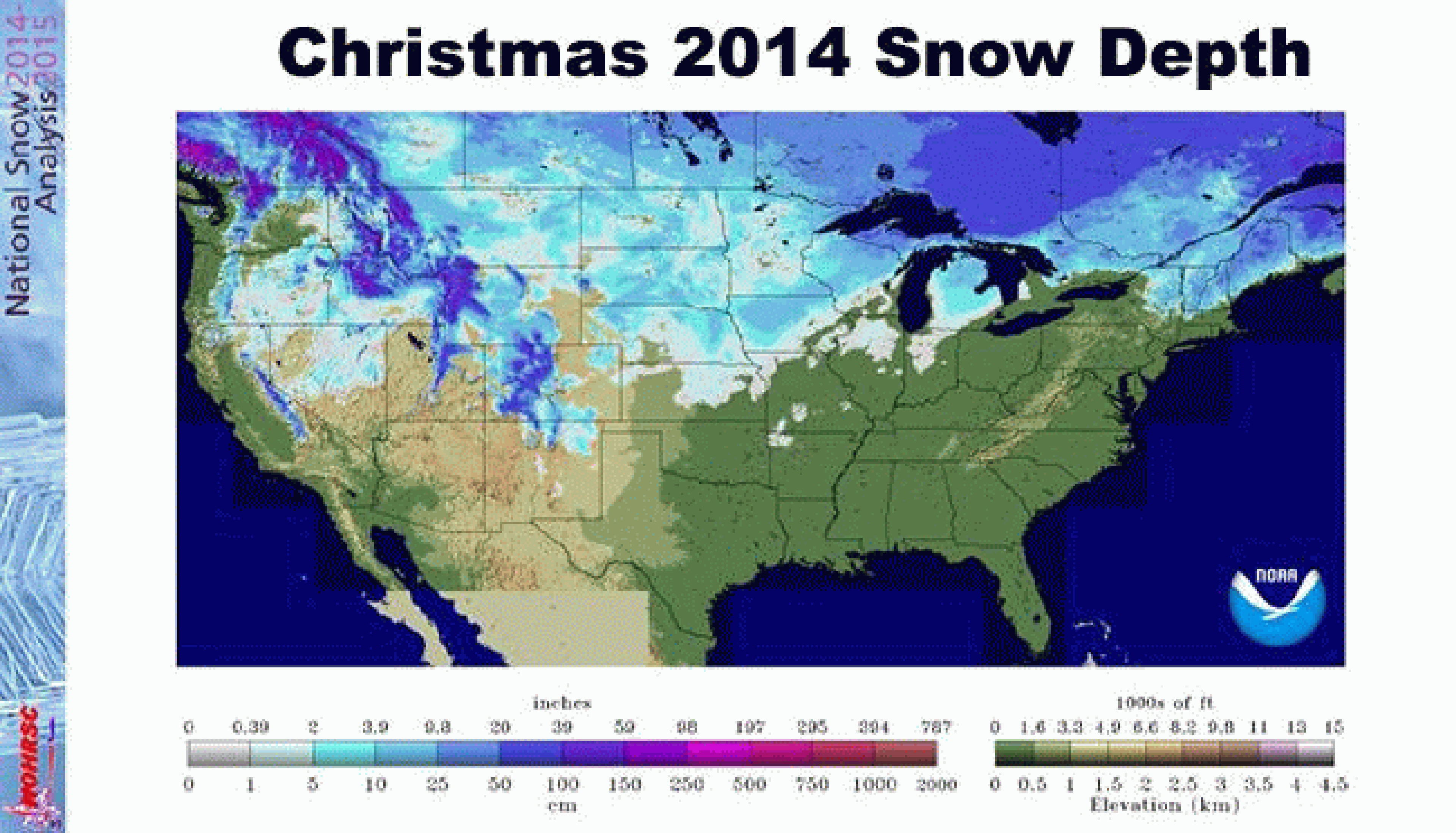 Estimated snow cover on Christmas morning from 2003-2014. 
