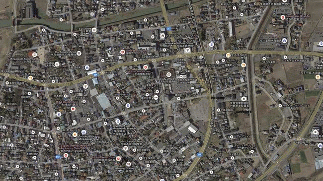 A zoomed-in view of the flooded city of Joso, Japan, on September 11, 2015.
