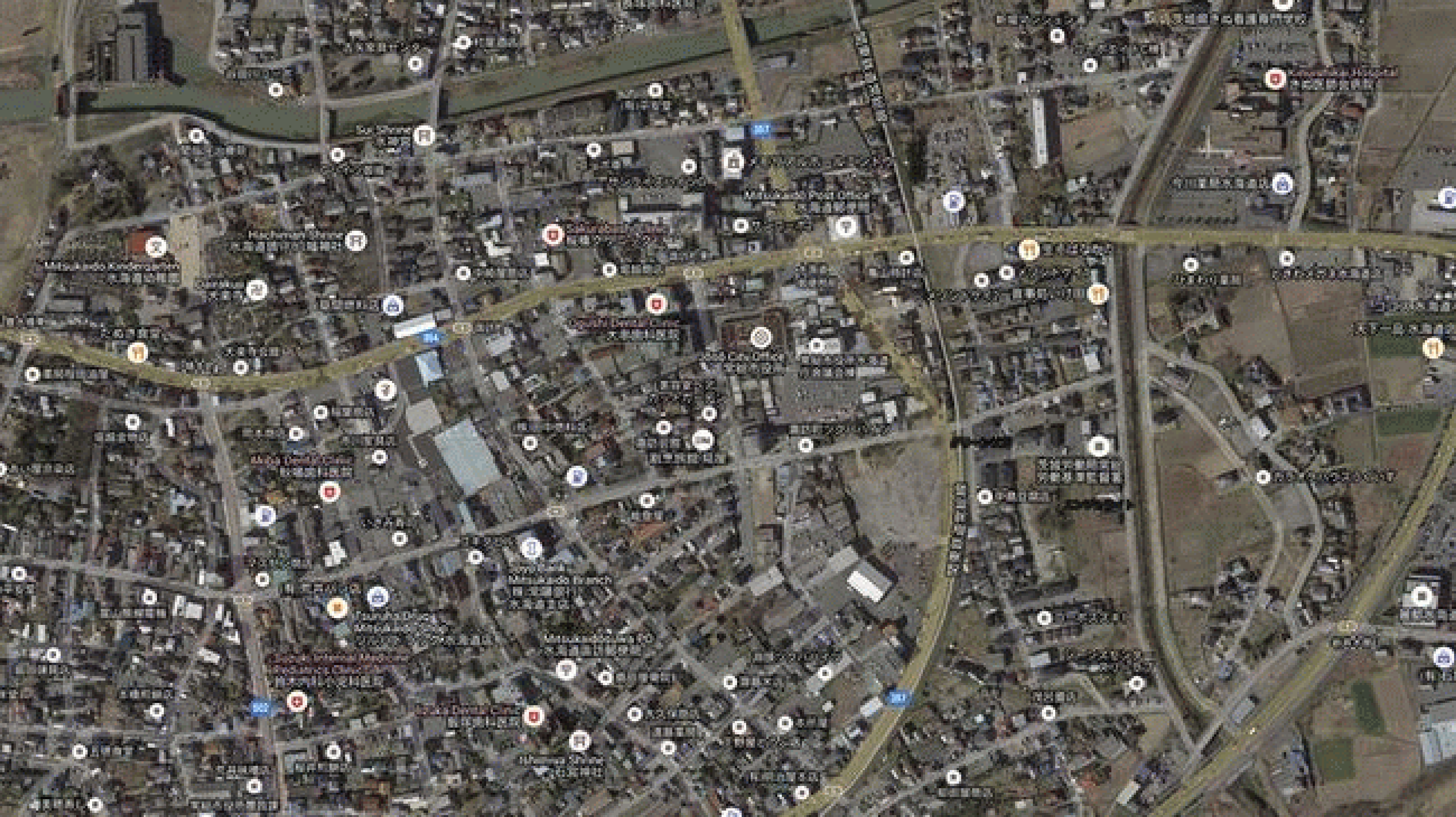 A zoomed-in view of the flooded city of Joso, Japan, on September 11, 2015.