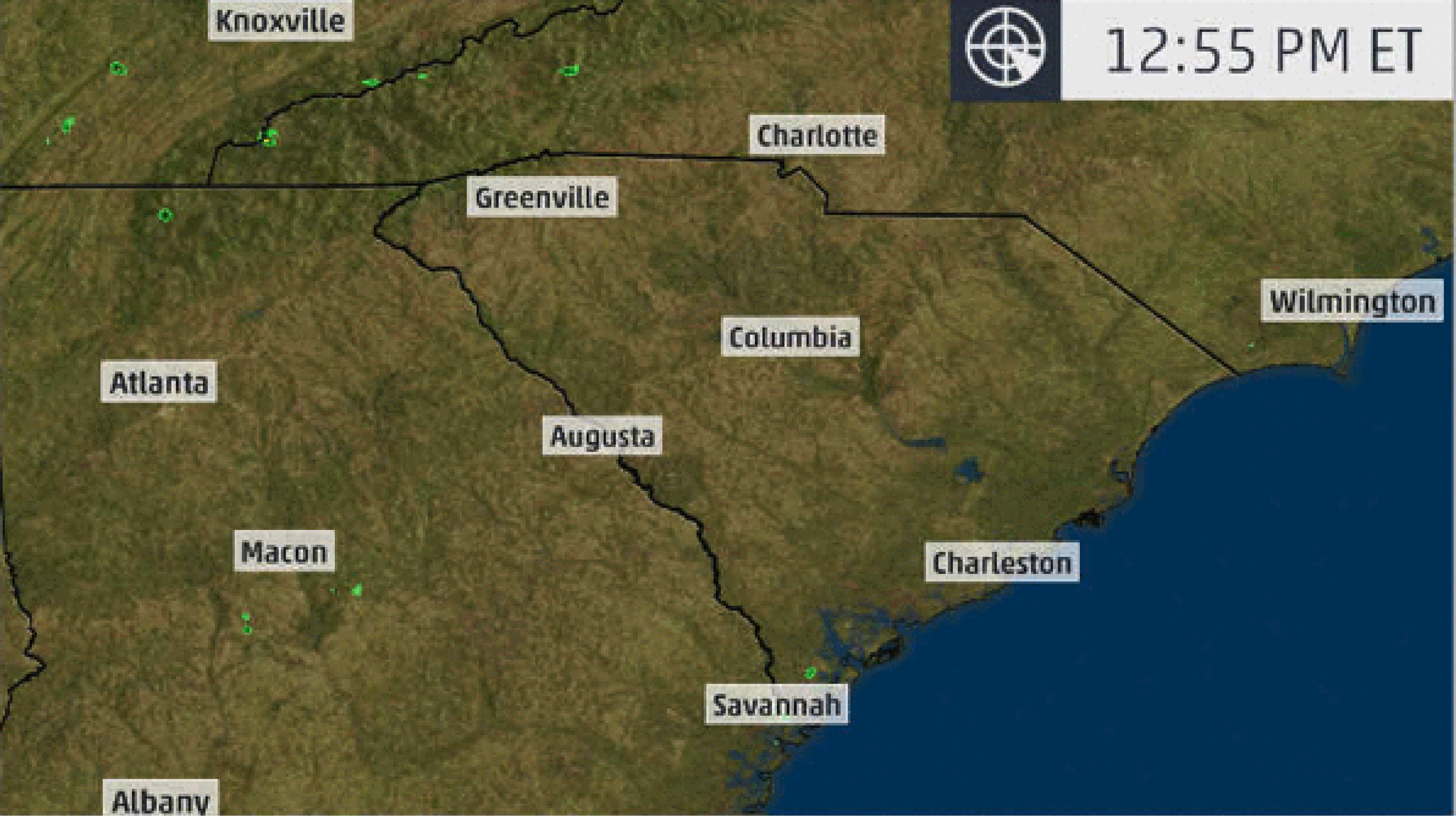 In this radar loop from 1 p.m. to 9 p.m. EDT on June 18, 2018, isolated showers and thunderstorms are seen popping up with the heating of the day, drenching small portions of various counties in the southeastern United States, then dissipating at sunset.