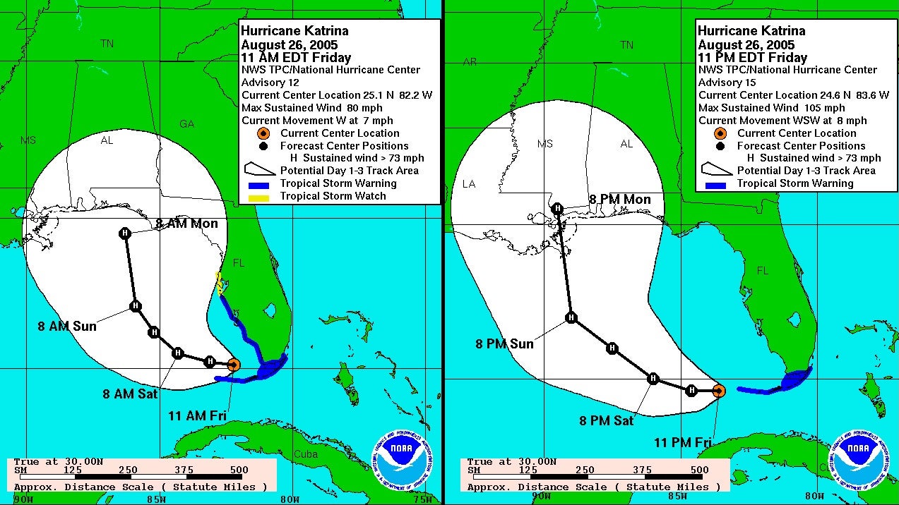 Hurricane Katrina forecast shift August 26 2005