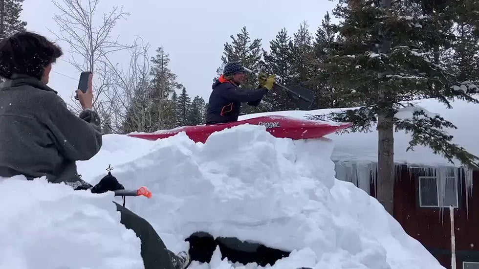 Turning A Kayak Into A Sled ToEnjoy Lake Tahoe&rsquo;s Snow