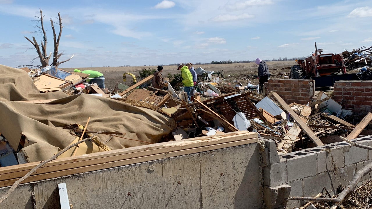 EF4 damage to a home that was swept off its foundation near Keota, Iowa, on March 31, 2023.