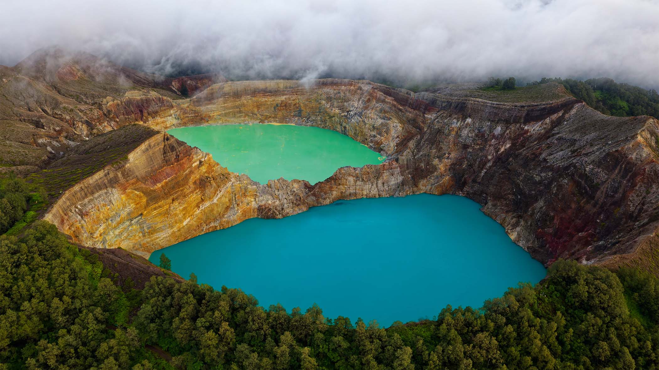 three lakes of different colors