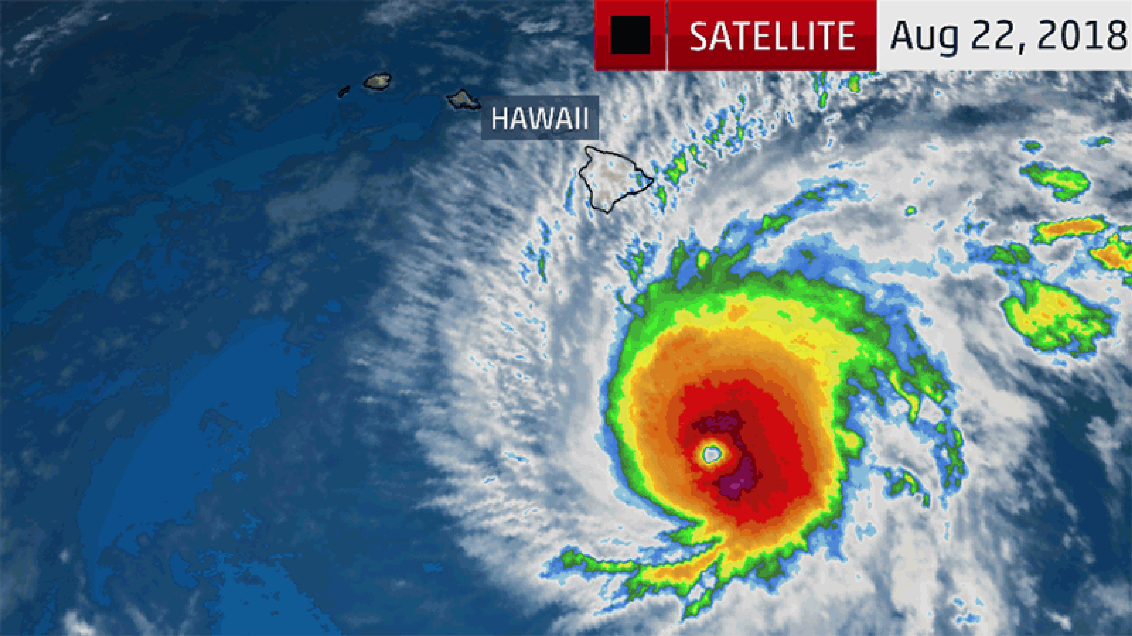 Infrared satellite imagery showing the demise of Lane from a Category 5 hurricane to a tropical storm Aug. 22-25, 2018.