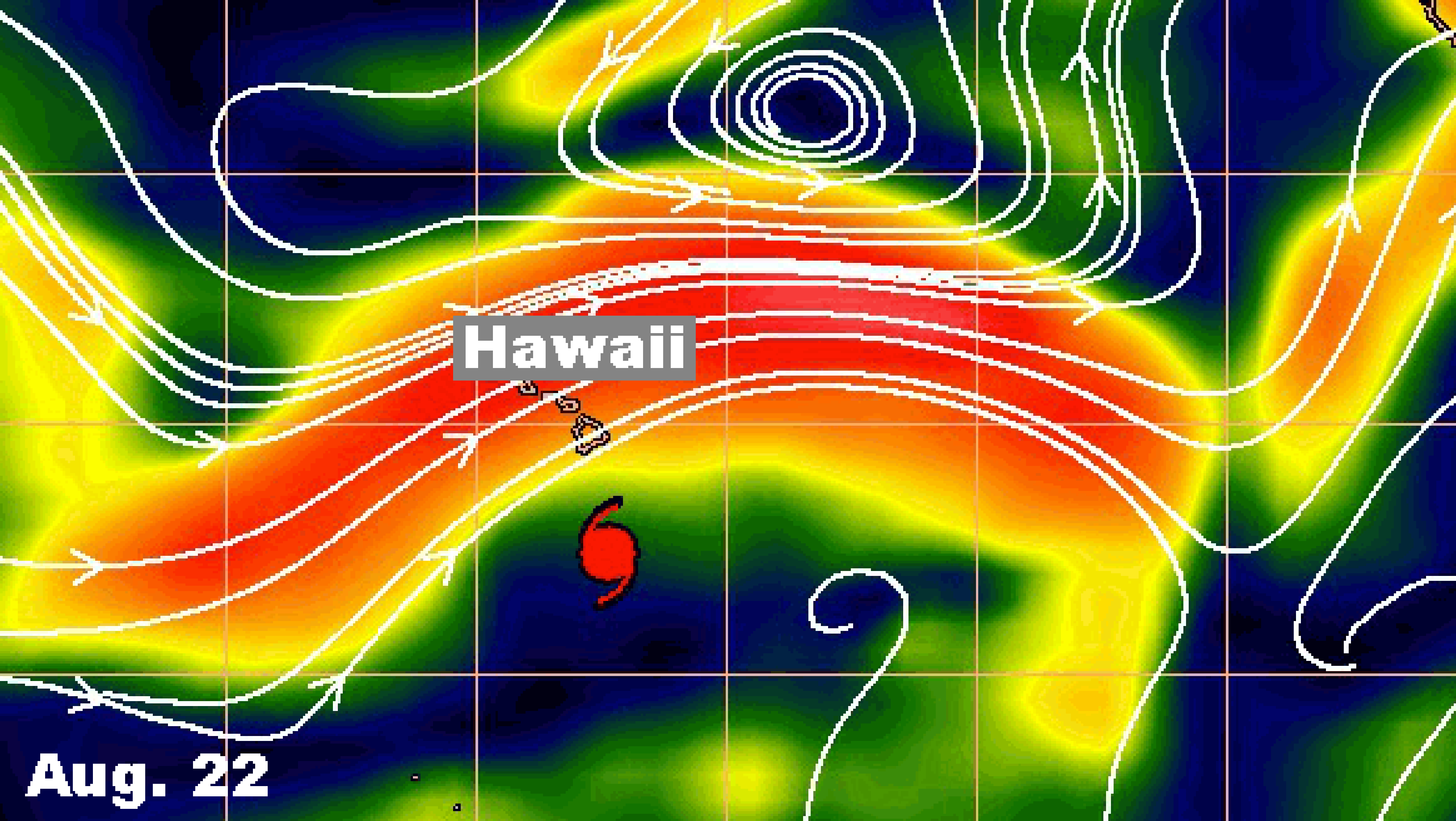 Orange and red shadings depict increased winds in the upper atmosphere, which help to shred apart hurricanes and tropical storms. (CIMSS/SSEC)