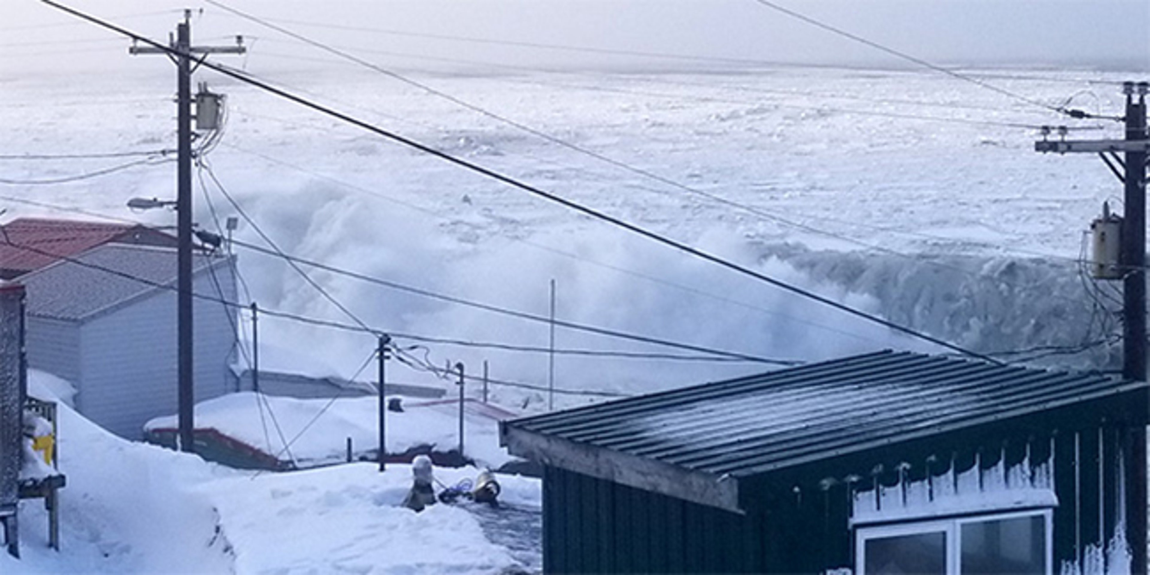 Waves pummel the coast of Little Diomede Island, Alaska, on Feb. 20, 2018. A record lack of ice cover left the tiny island in the middle of the Bering Sea open to pounding surf from a late February storm.