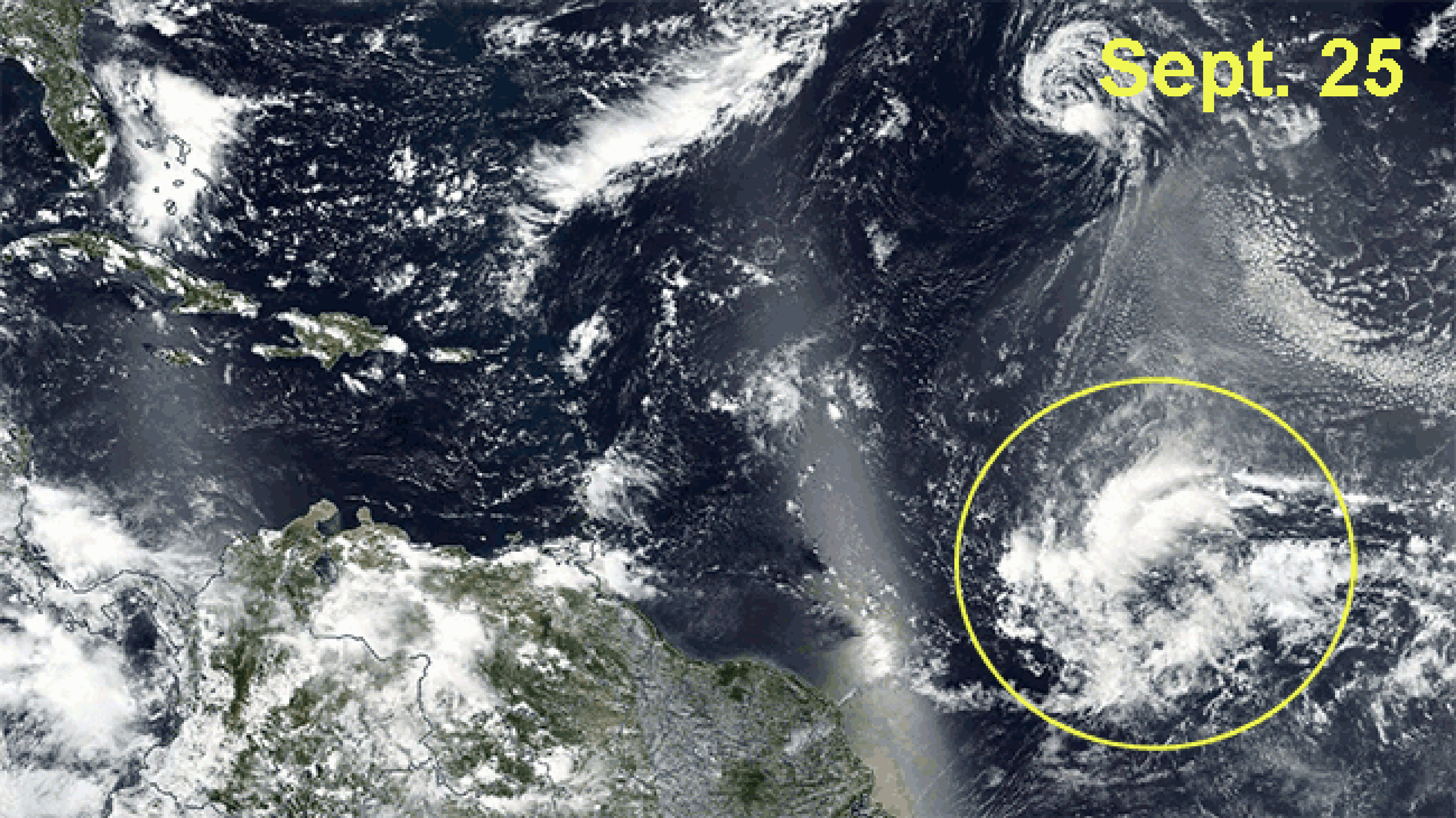 Satellite animation showing the track of Invest 97L/Matthew Sept. 25-Oct. 4, 2016.